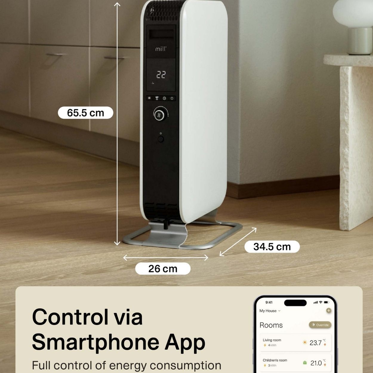Mill Gentle Air WiFi Oil Filled Radiator 1500W  