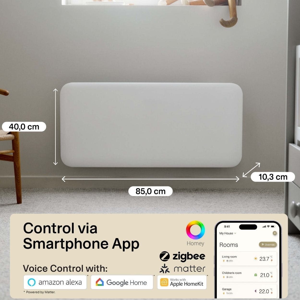Mill Invisible Smart WiFi Panel Heater 1500W portable / wall-mounted  