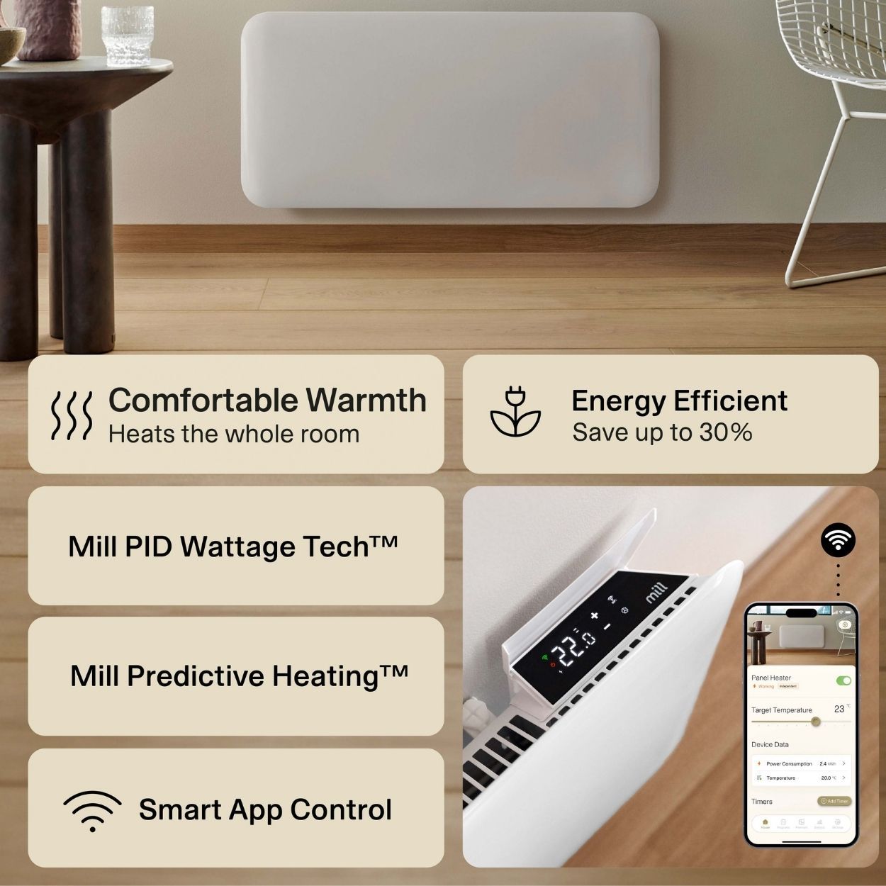 Mill Invisible Smart WiFi Panel Heater 1500W portable / wall-mounted  