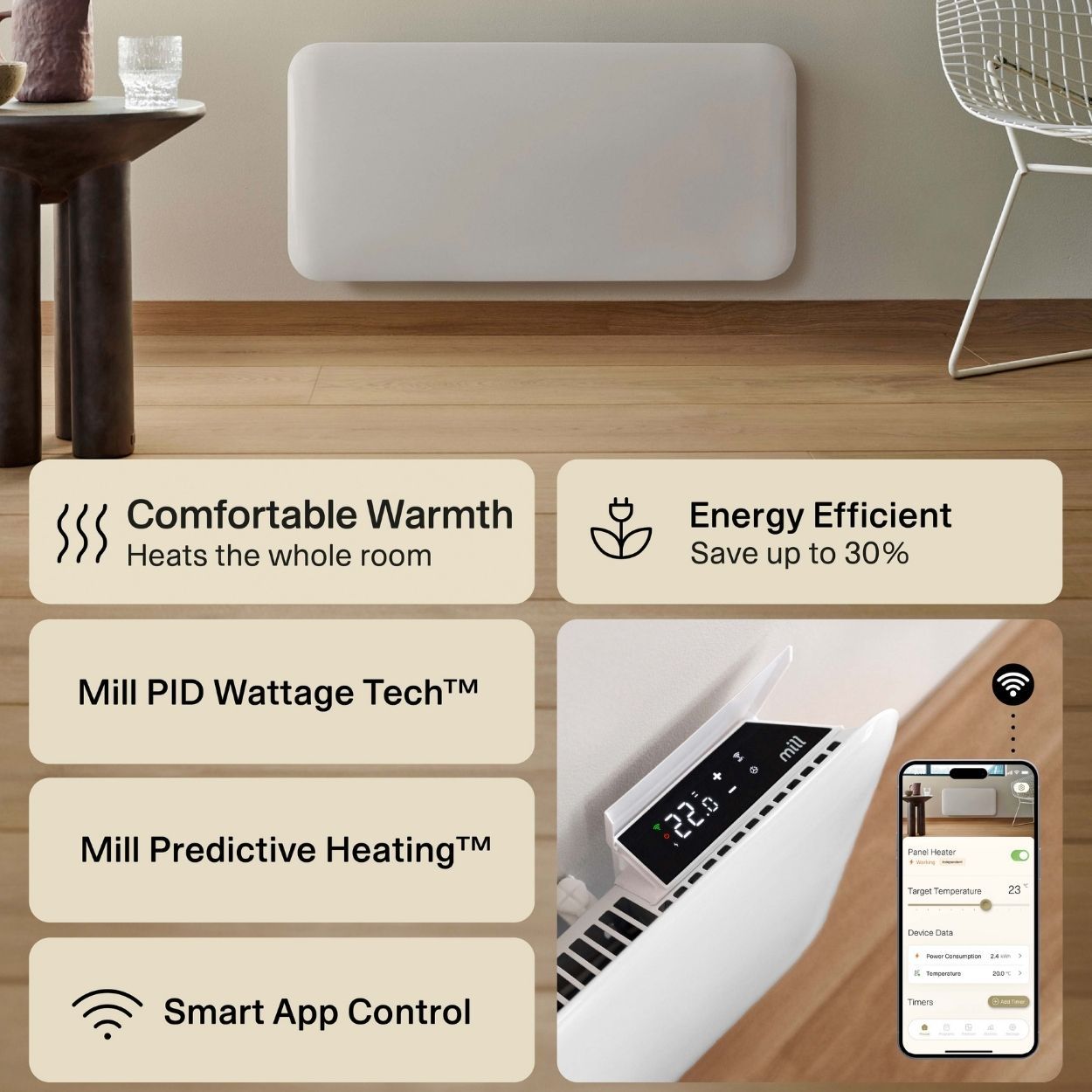 Mill Invisible Smart WiFi Panel Heater 700W