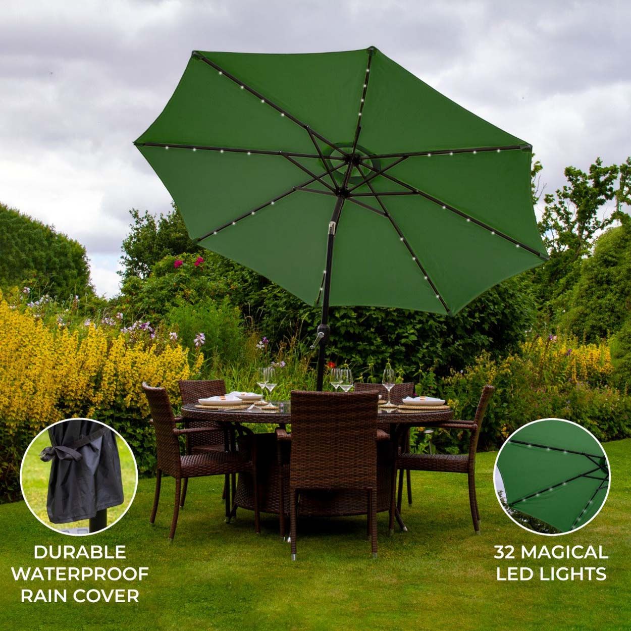 Parasol Green 2.7m LED Tilt