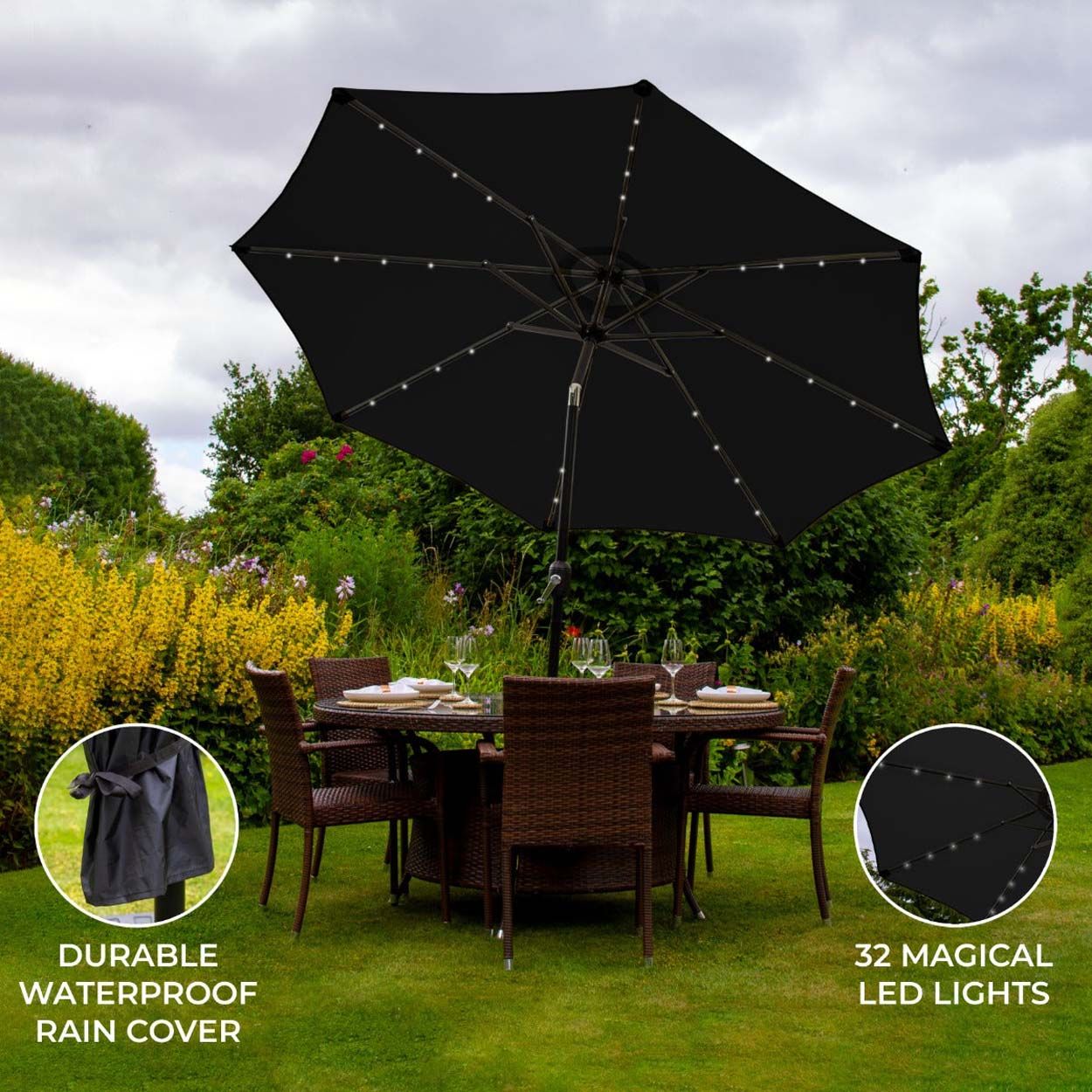 Parasol Black 2.7m LED Tilt