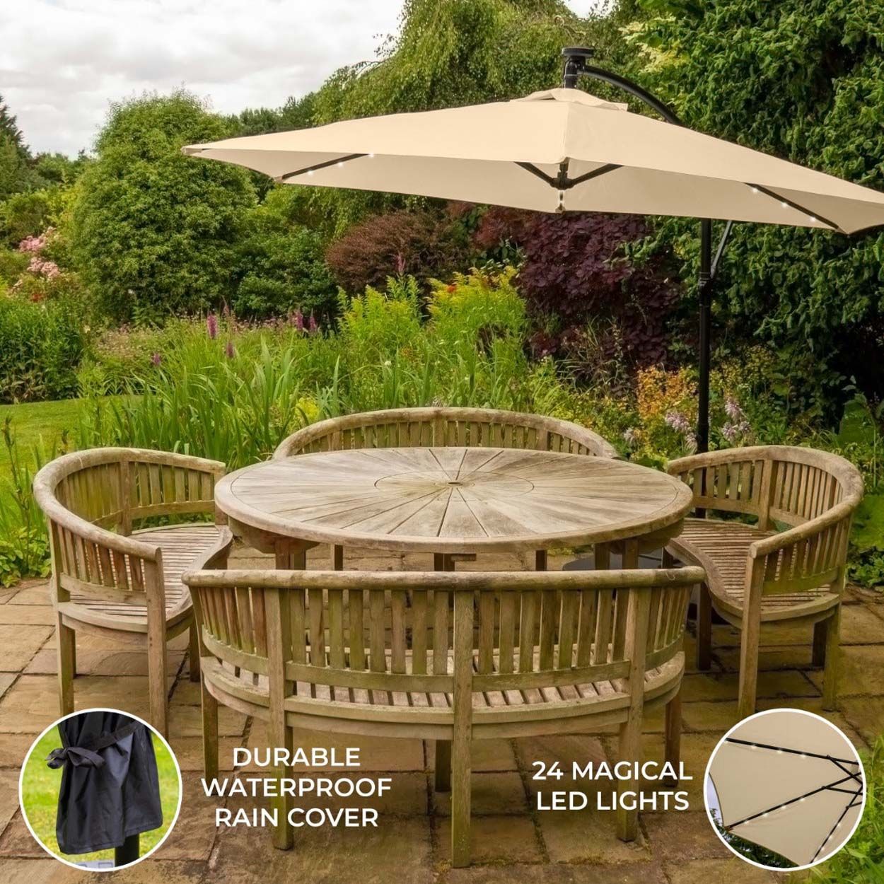 Parasol Beige 3m LED Cantilever