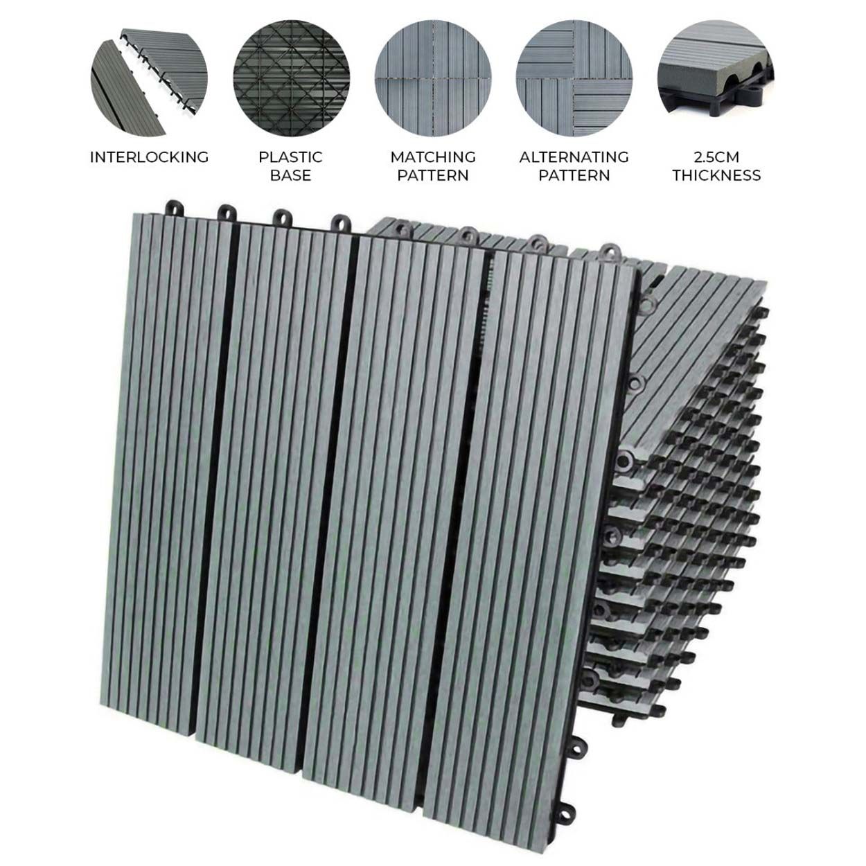 Decking Floor Tiles 30x30cm Grey 33xWPC 