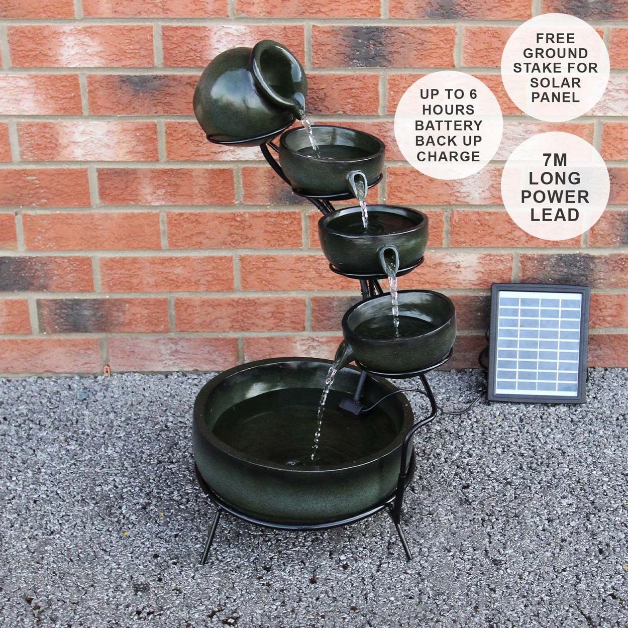 Water Feature Green 4 Tier Spilling Bowls