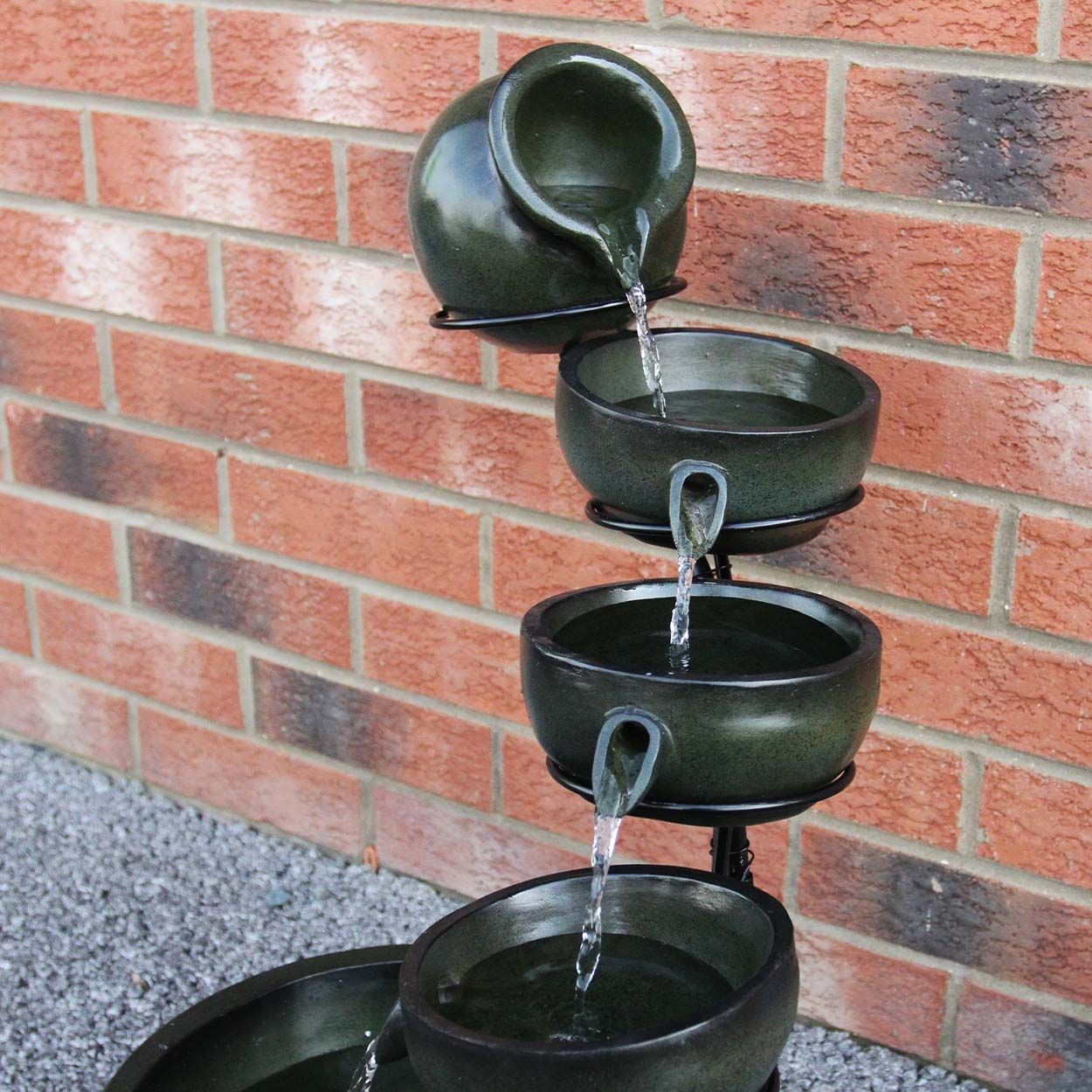 Water Feature Green 4 Tier Spilling Bowls
