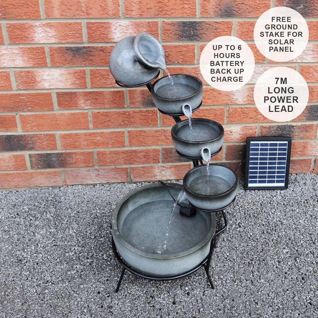 Water Feature Grey 4 Tier Spilling Bowls