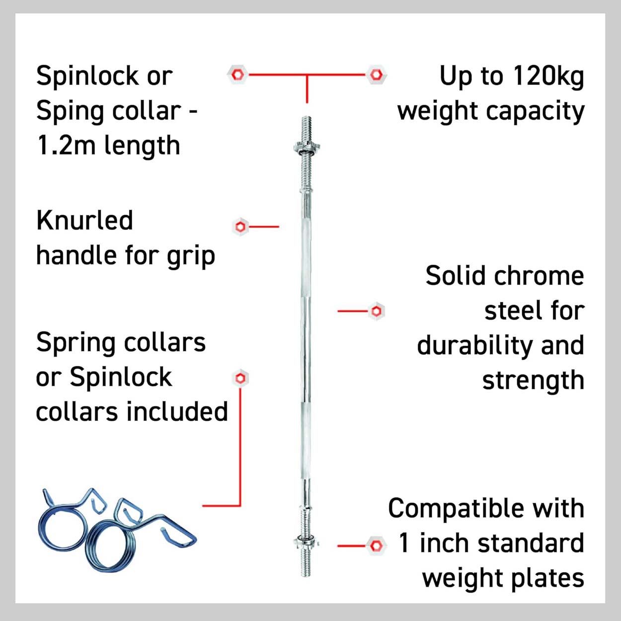 Body Revolution Straight Barbell Bar - 1" Standard 1.2m