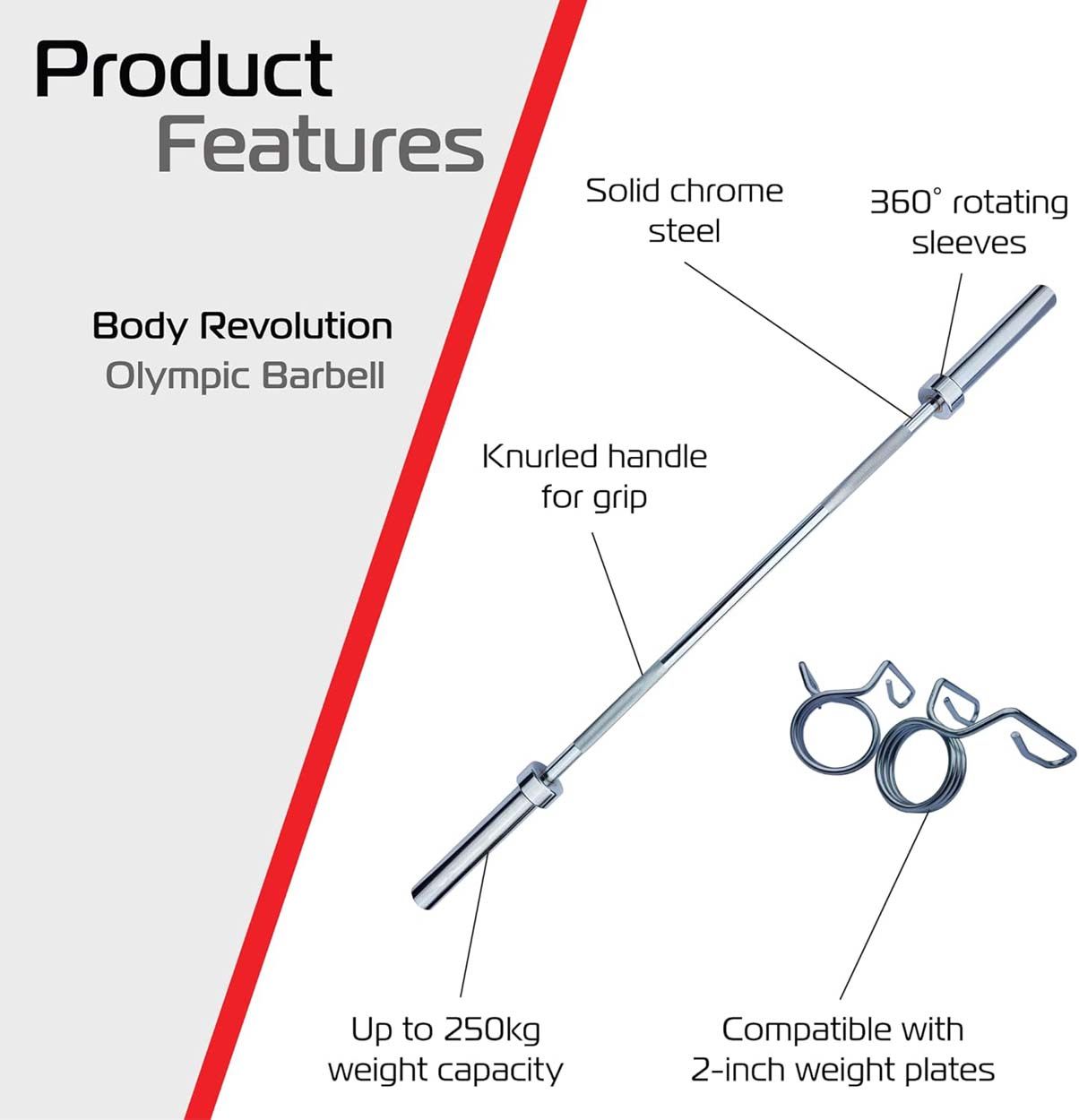 Body Revolution Bar Straight 2" Olympic 4 ft with Spring collar