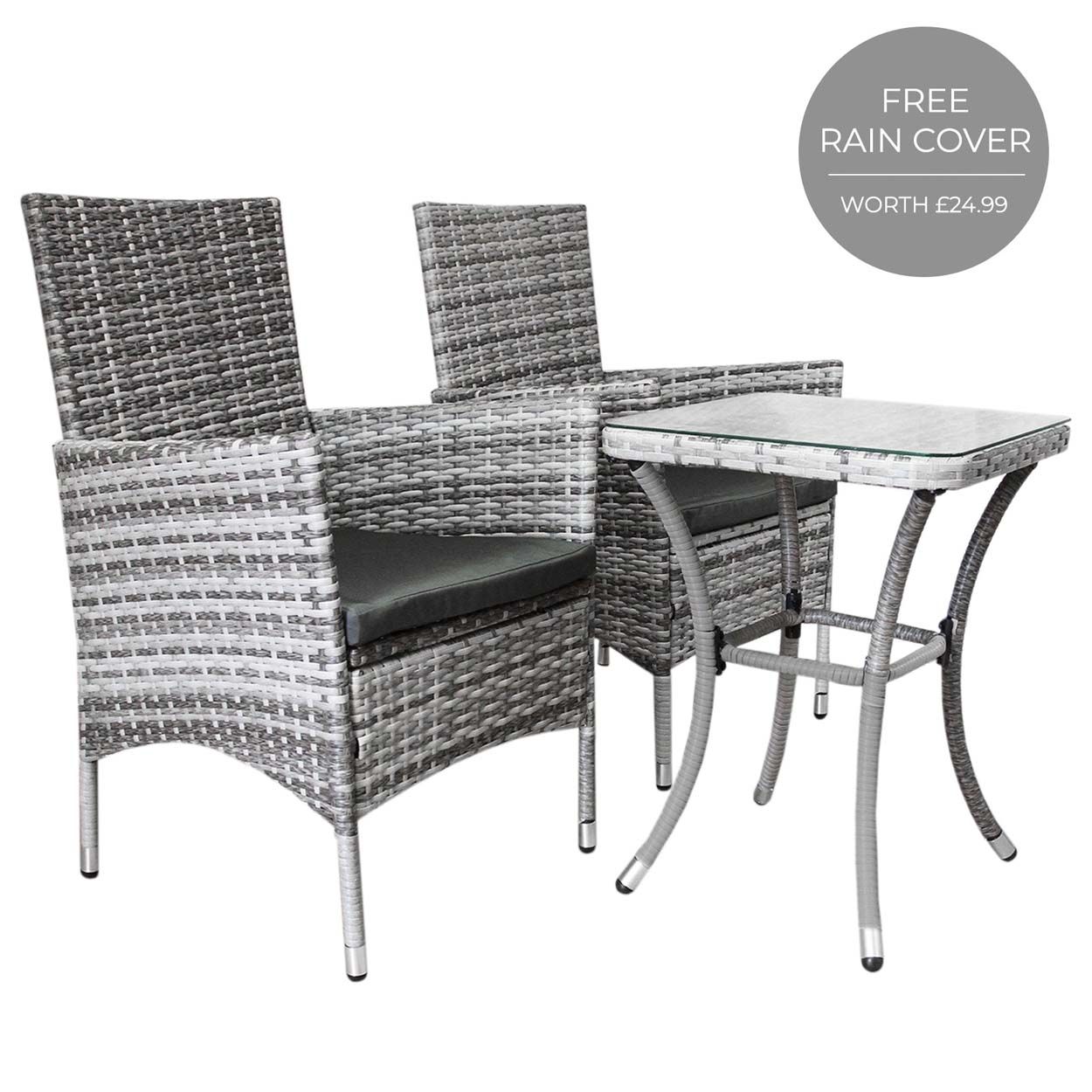 Jardí Rattan Bistro Set Light Grey