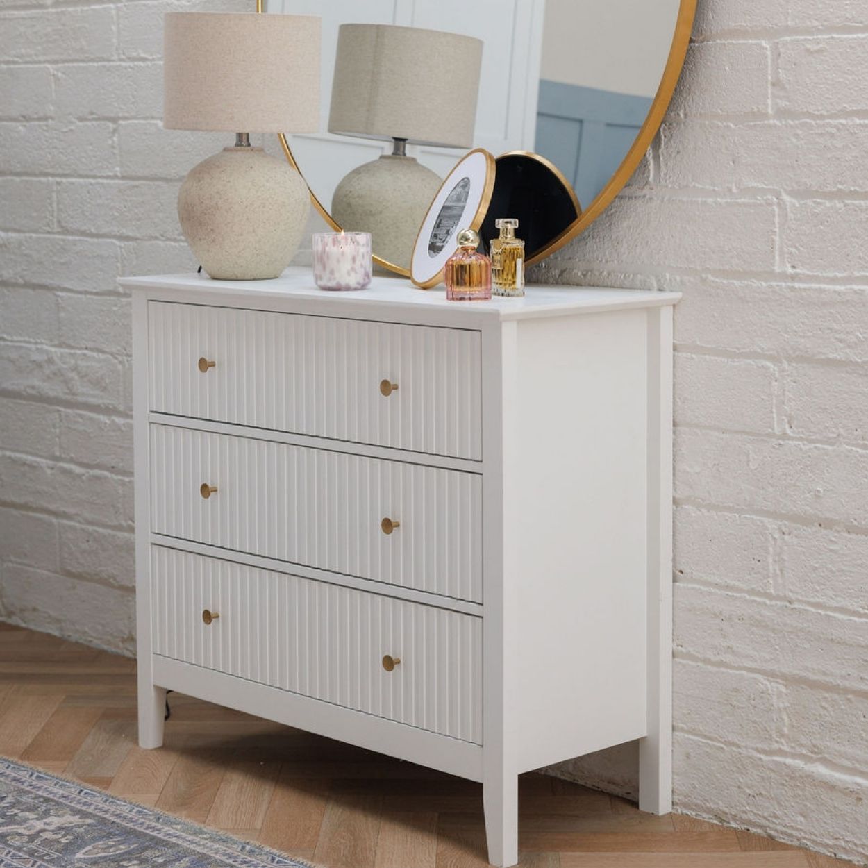 Florence White Panel 3 drawers chest