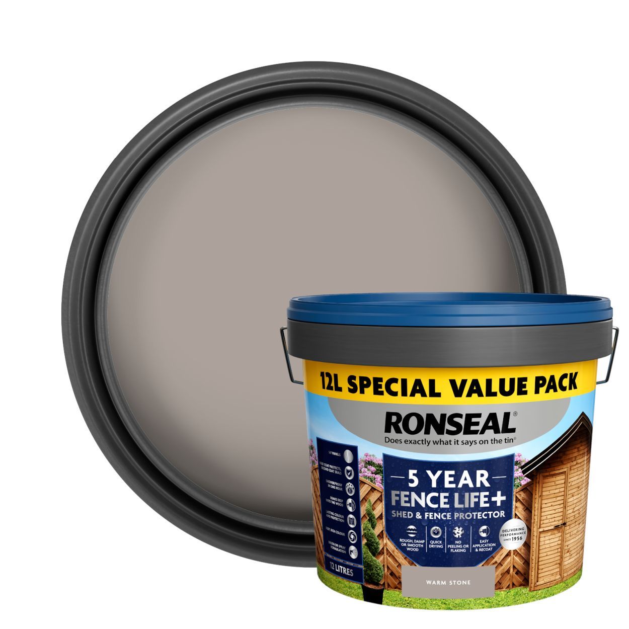 Ronseal 5 Year Fence Life Plus Shed & Fence Protector Warm Stone 12L