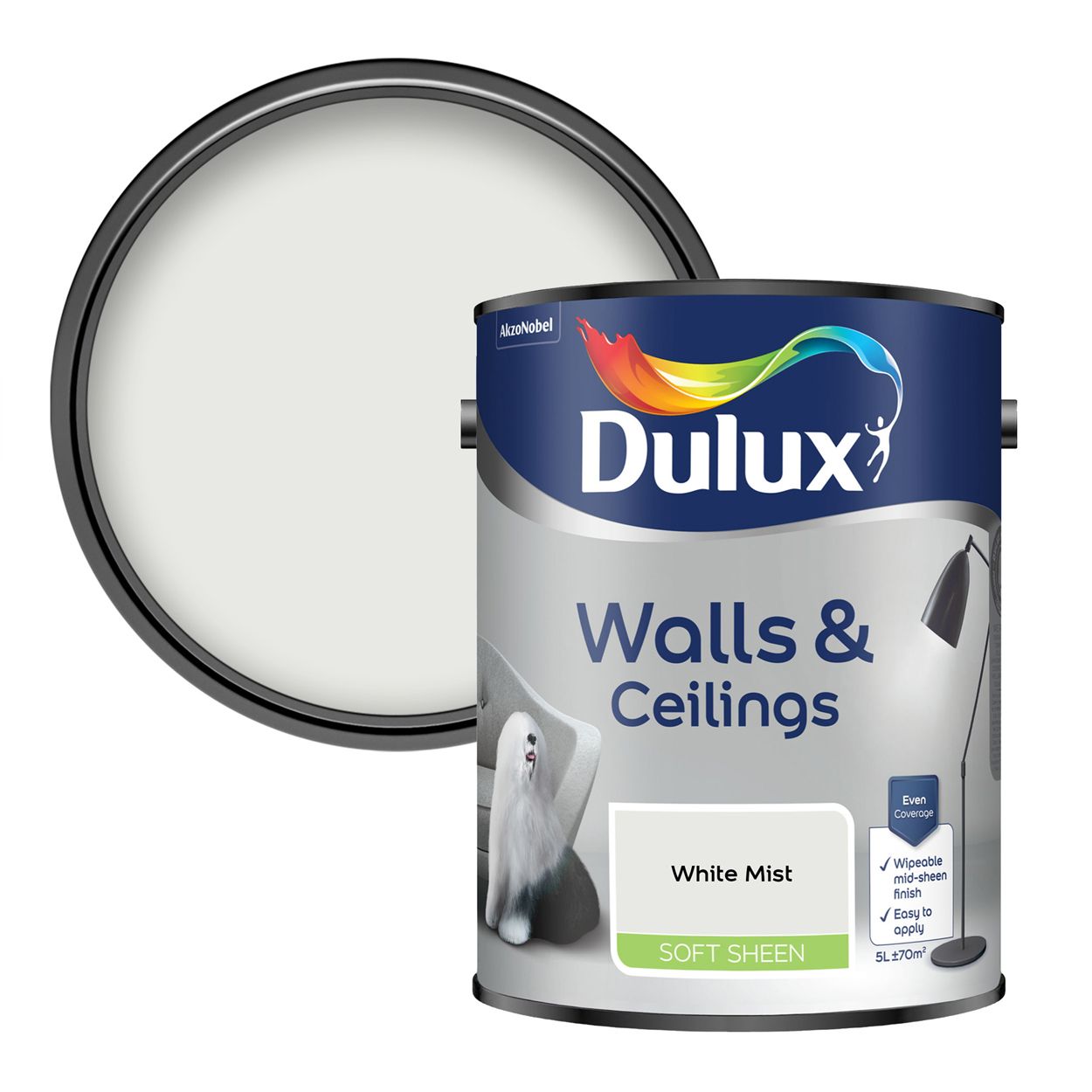 Dulux Walls & Ceilings Soft Sheen White Mist 5L