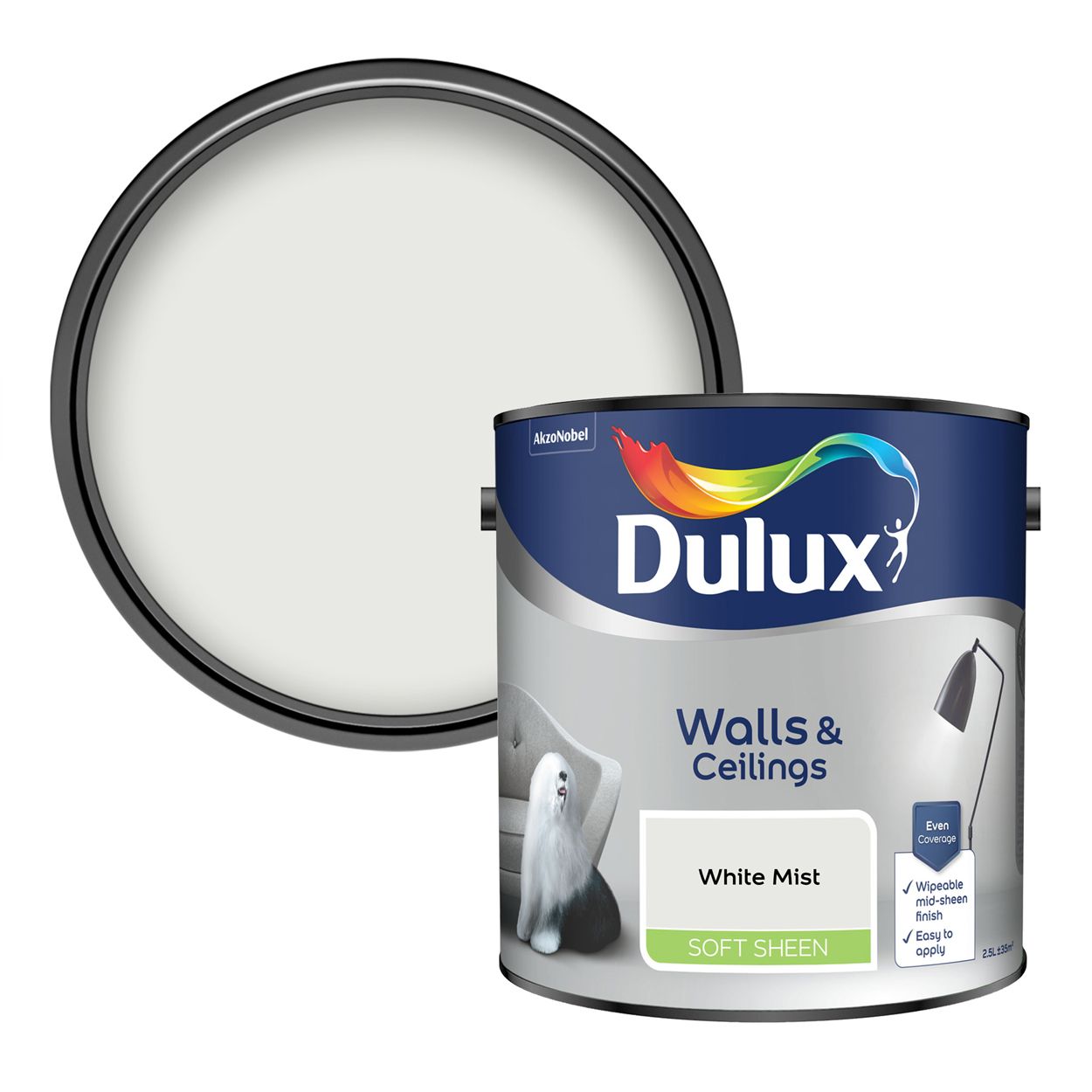 Dulux Walls & Ceilings Soft Sheen White Mist 2.5L