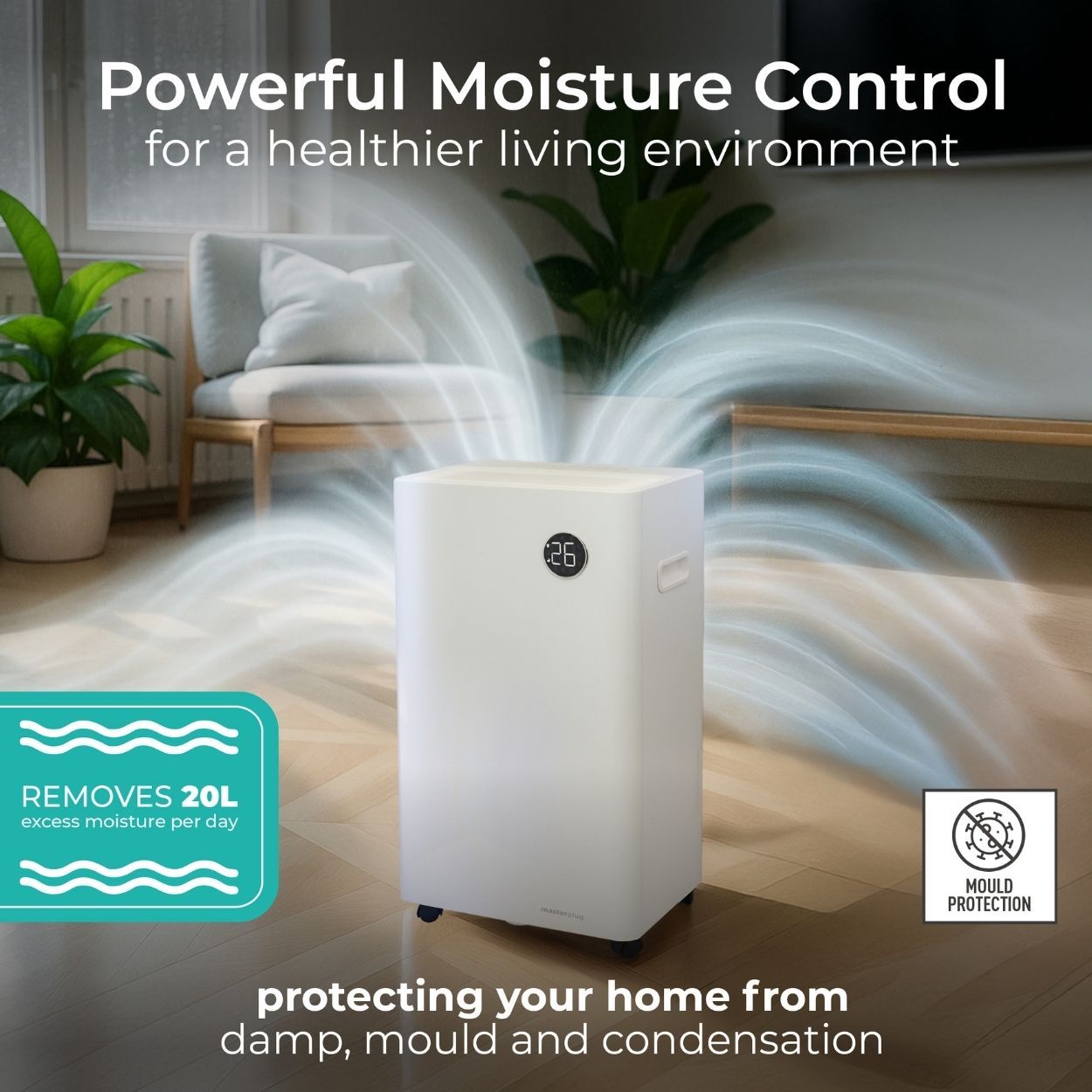 Masterplug SmartEnergy 3 in 1 20L Dehumidifier, Air Purifier & Ioniser
