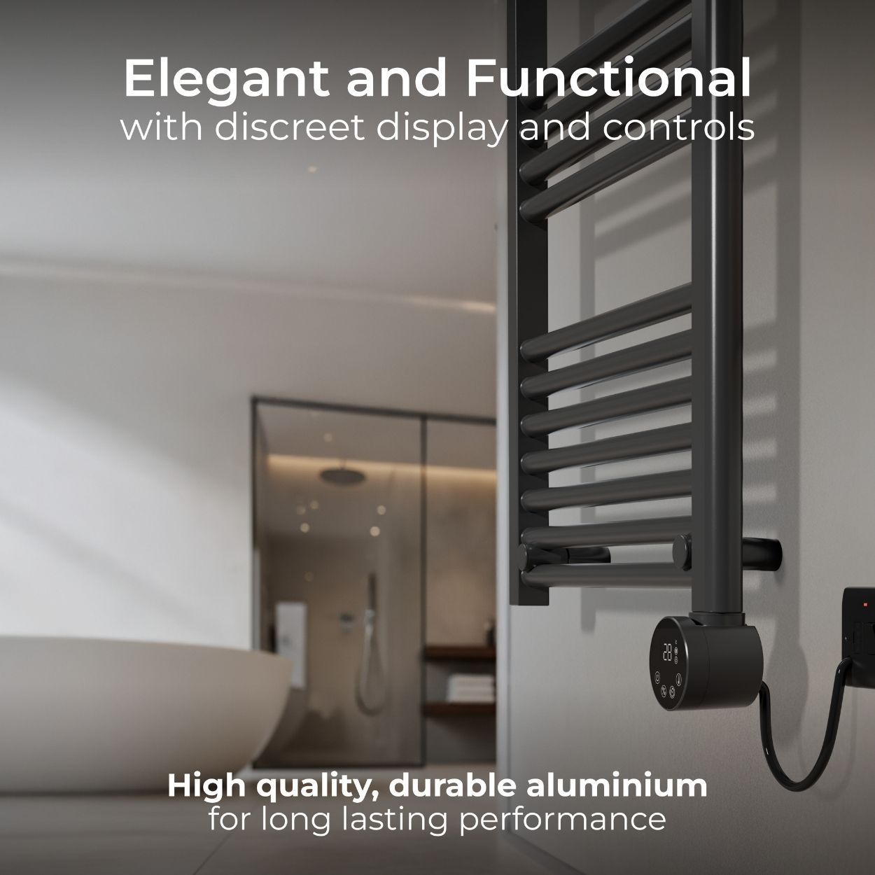 Masterplug SmartEnergy Heated Towel Rail Radiator, Wi-Fi, 500W, Grey