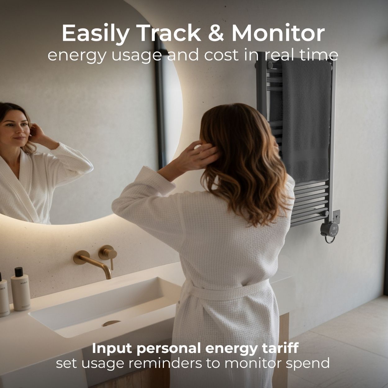 Masterplug SmartEnergy Heated Towel Rail Radiator, Wi-Fi, 500W, Grey