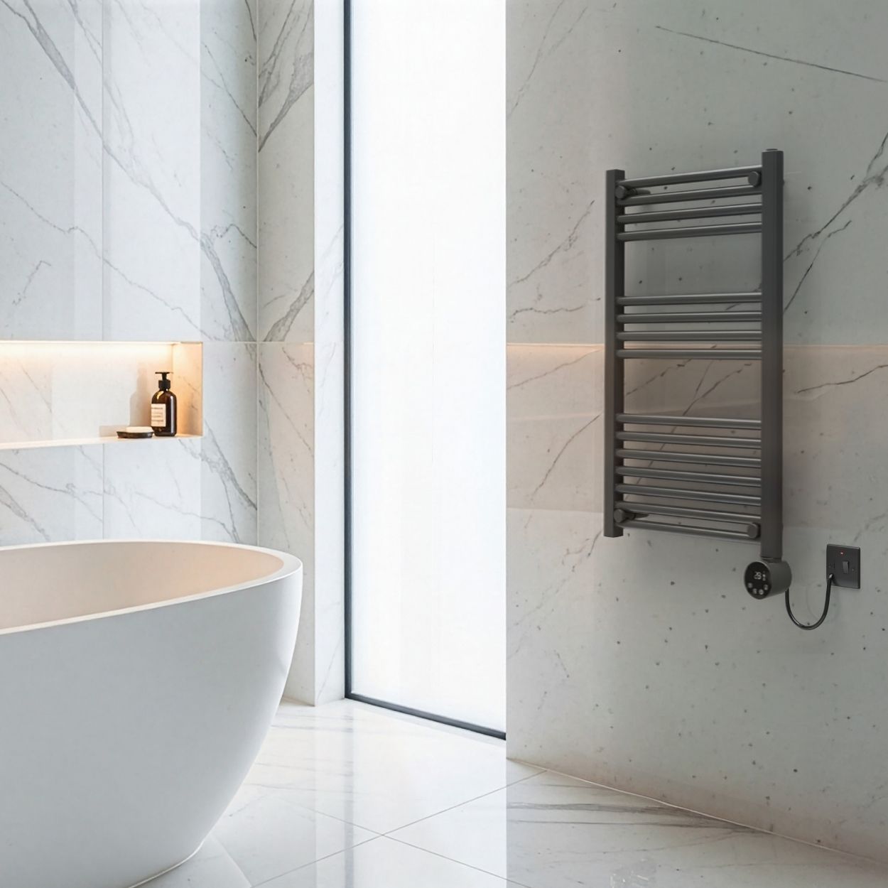 Masterplug SmartEnergy Heated Towel Rail Radiator, Wi-Fi, 500W, Grey