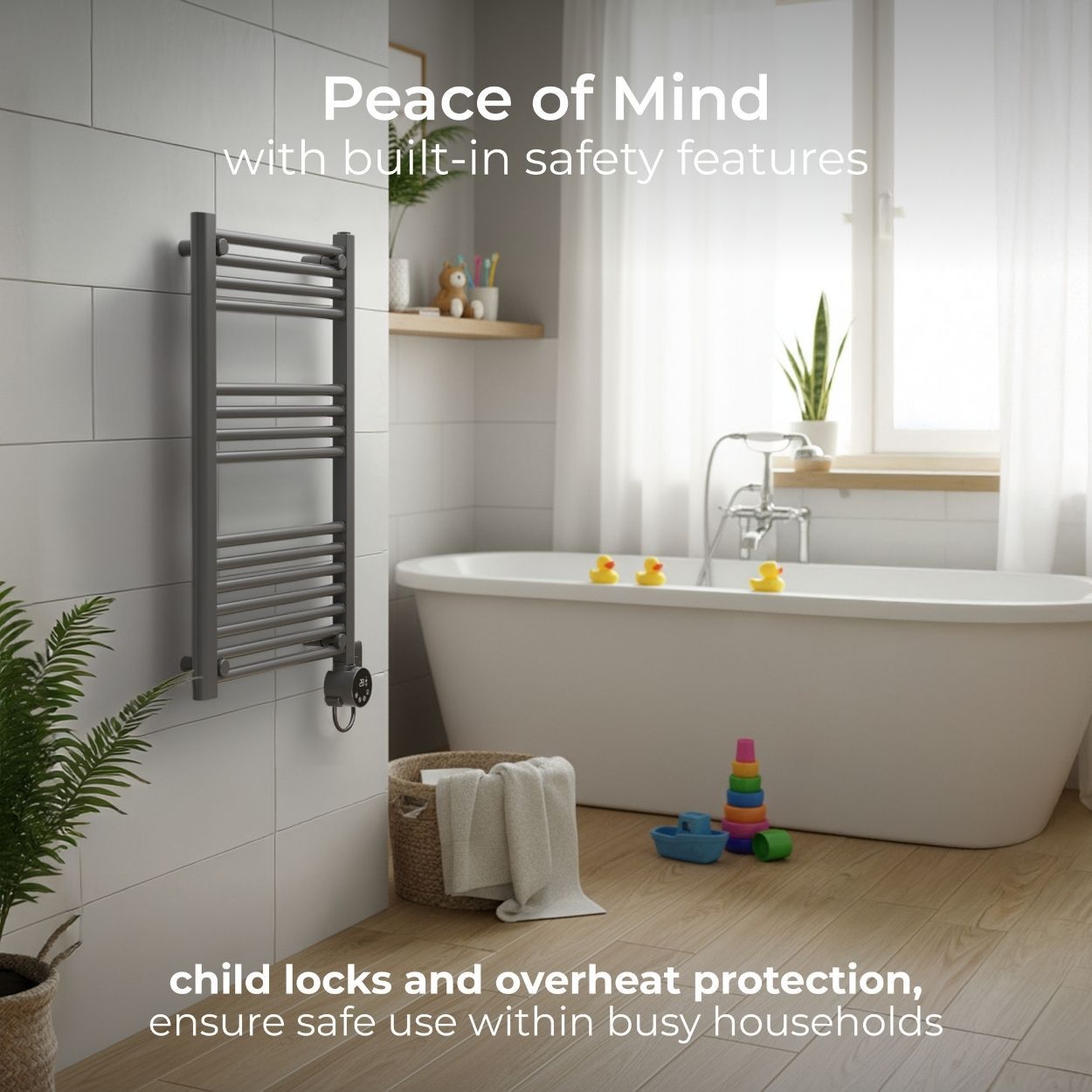 Masterplug SmartEnergy Heated Towel Rail Radiator, Wi-Fi, 500W, Grey