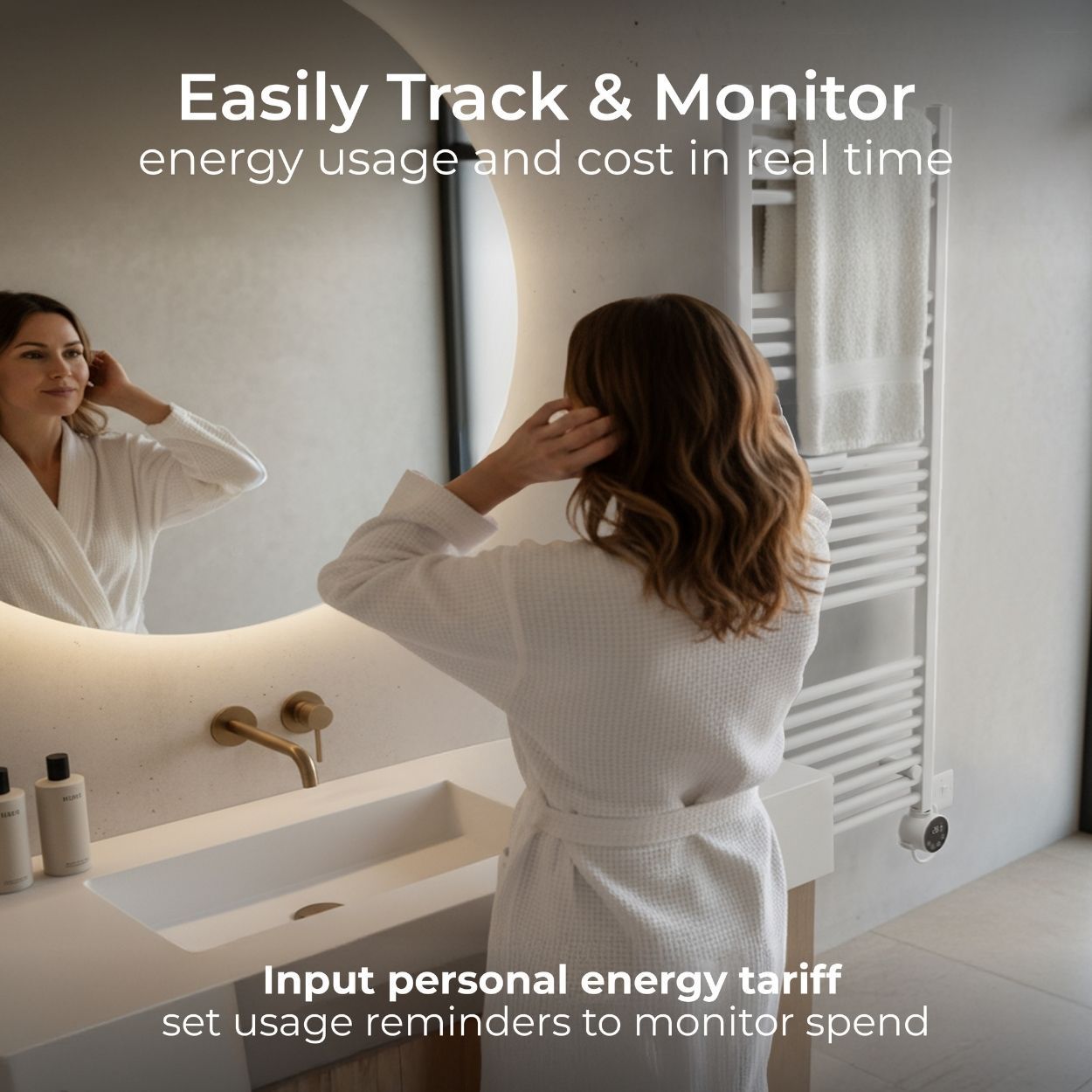 Masterplug SmartEnergy Heated Towel Rail Radiator, Wi-Fi, 1000W, White