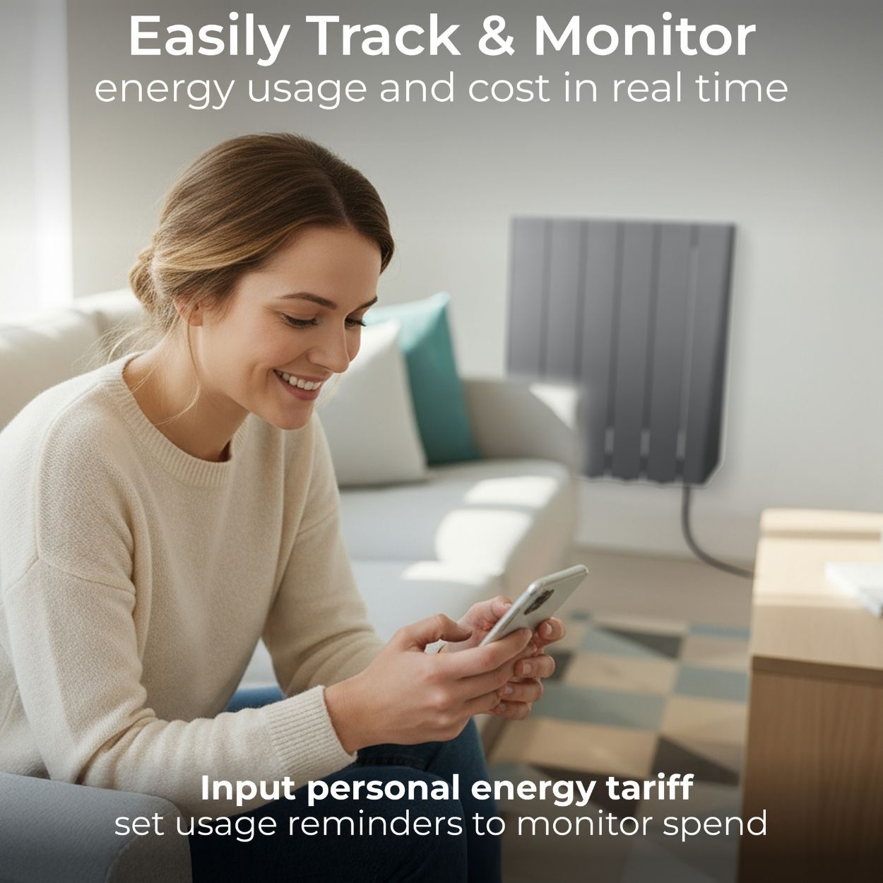 Masterplug SmartEnergy Wall Oil-Filled Radiator, Wi-Fi, 1000W, Grey