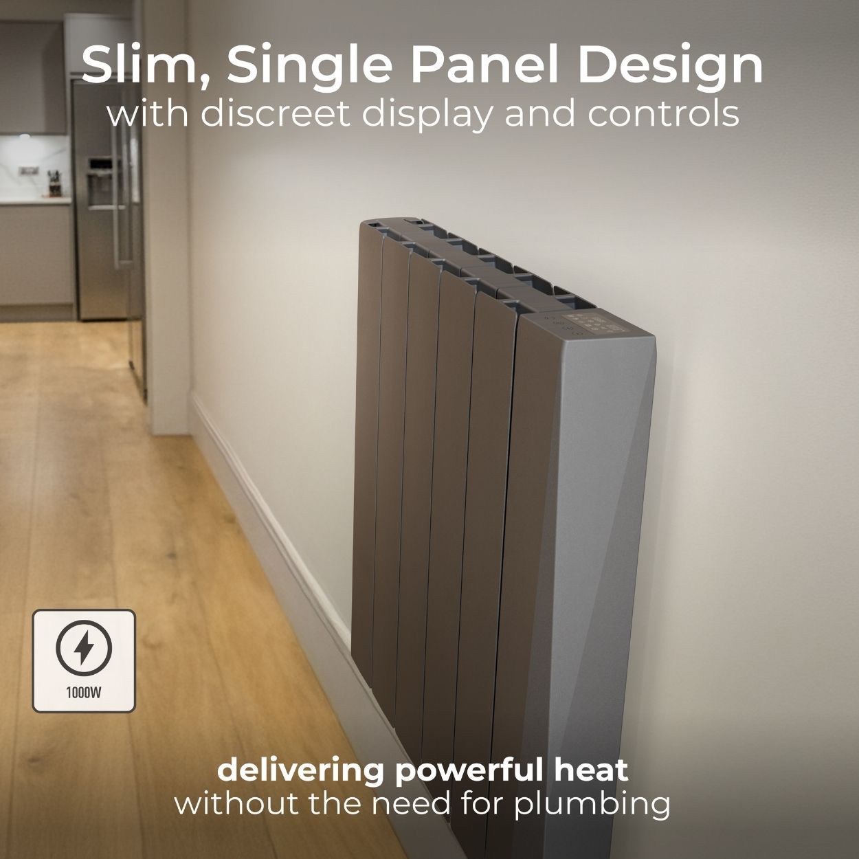 Masterplug SmartEnergy Wall Oil-Filled Radiator, Wi-Fi, 1000W, Grey