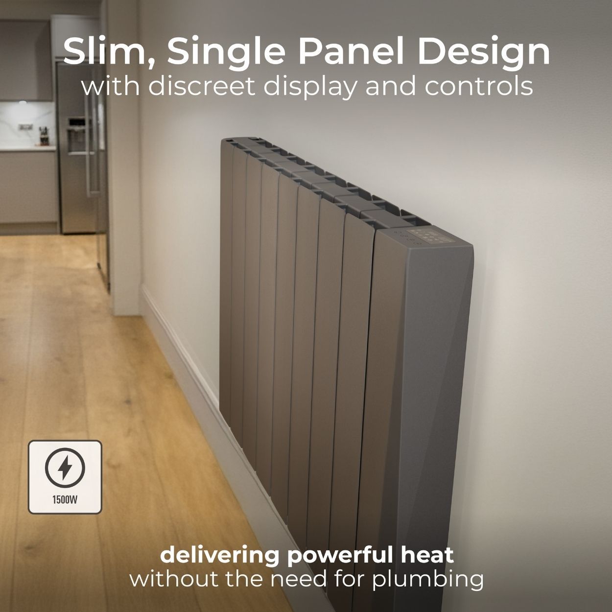 Masterplug SmartEnergy Wall Oil-Filled Radiator, Wi-Fi, 1500W, Grey
