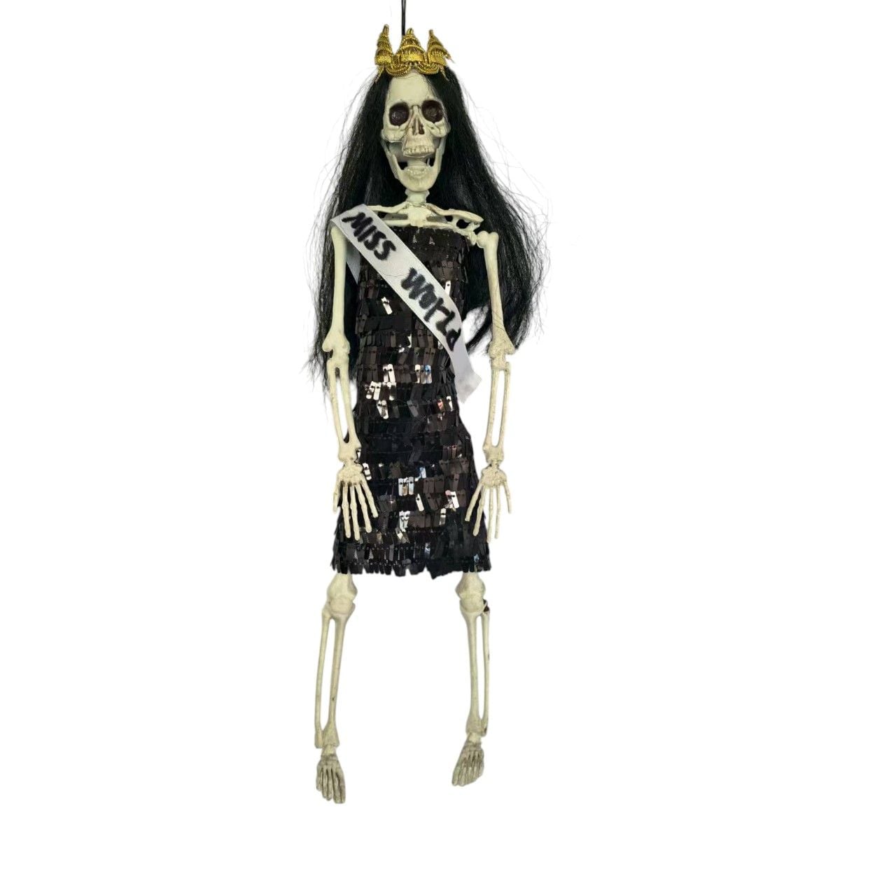 Hanging Black Sequin Dressed Skeleton Girl 40cm