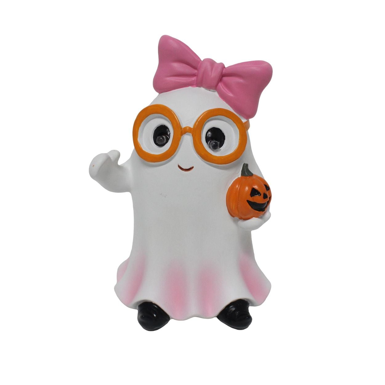LED Ghost With Pink Bow 18cm