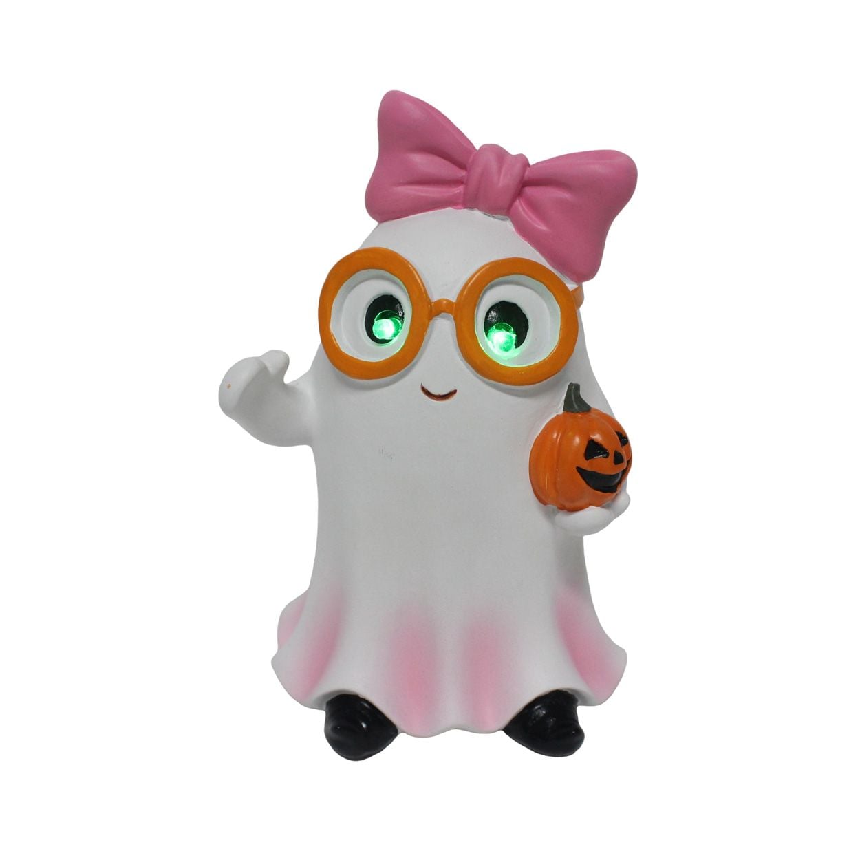 LED Ghost With Pink Bow 18cm