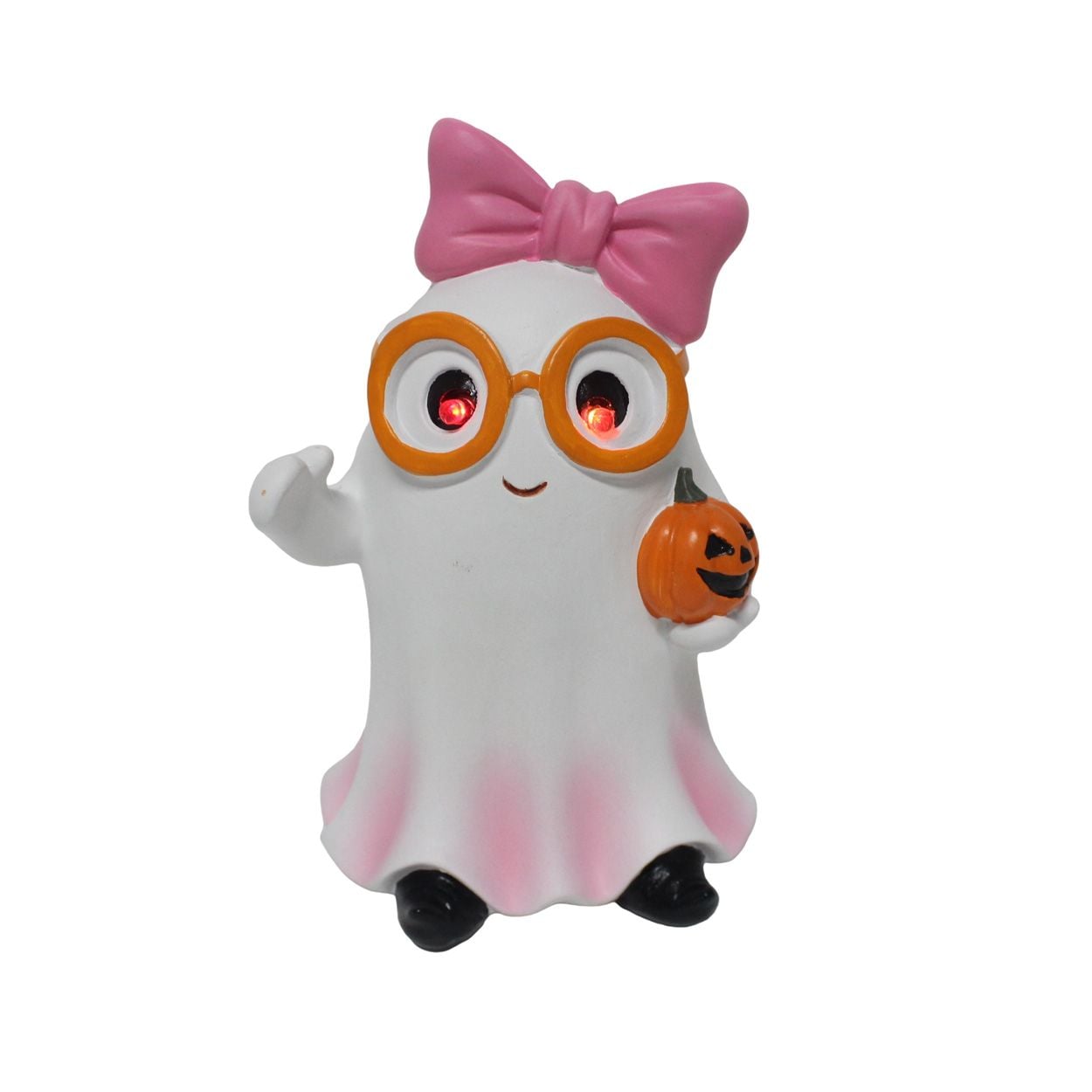 LED Ghost With Pink Bow 18cm