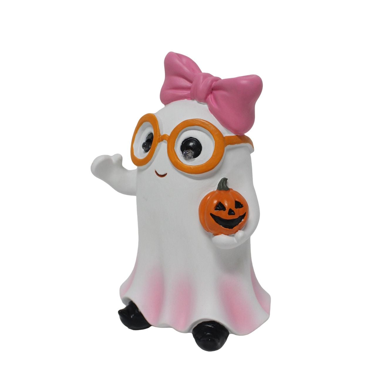 LED Ghost With Pink Bow 18cm
