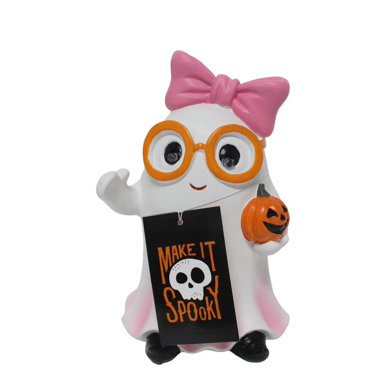 LED Ghost With Pink Bow 18cm