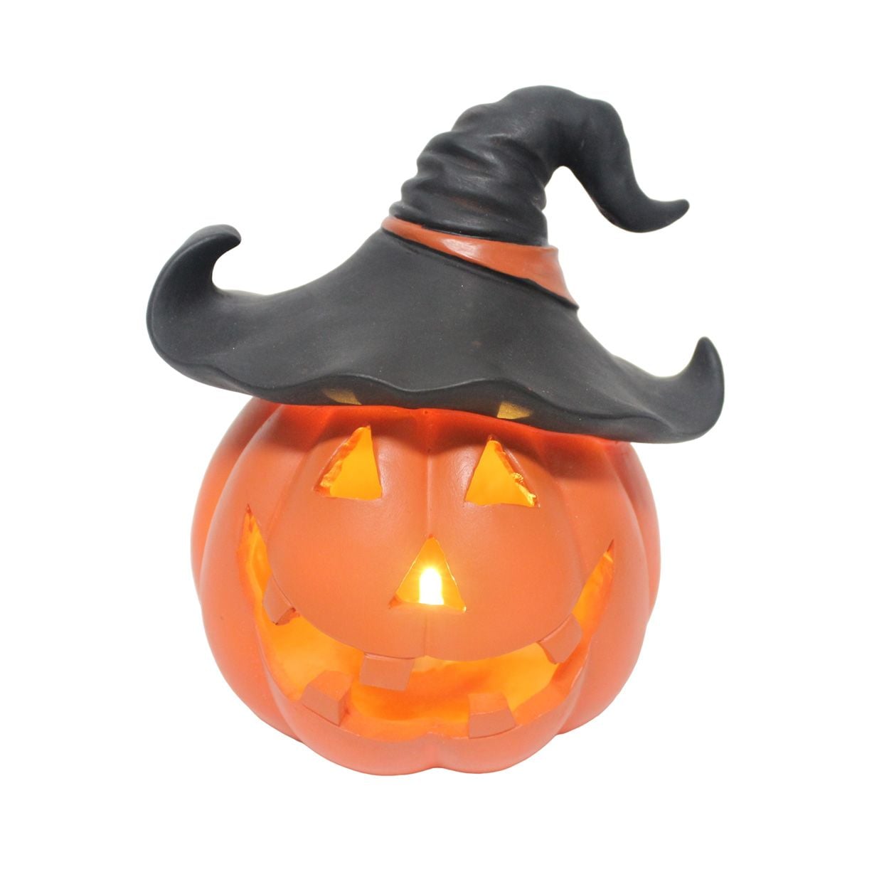 LED Pumpkin With Witch Hat 13 x 16cm