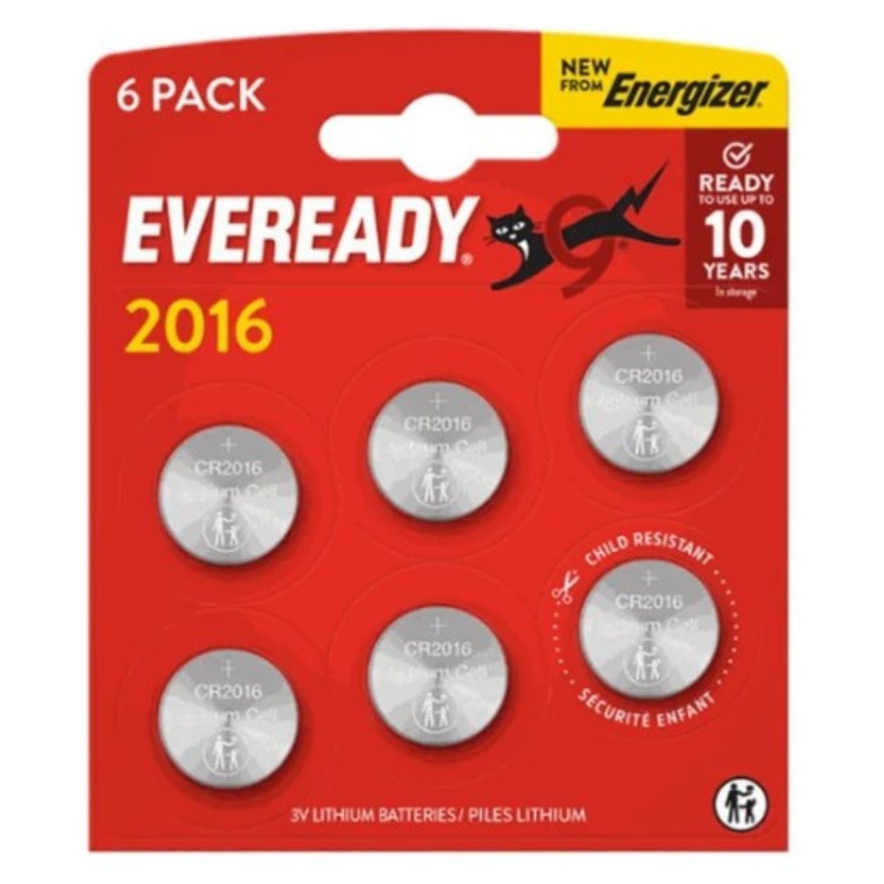 Eveready Lithium CR2016 Battery 6 Pack