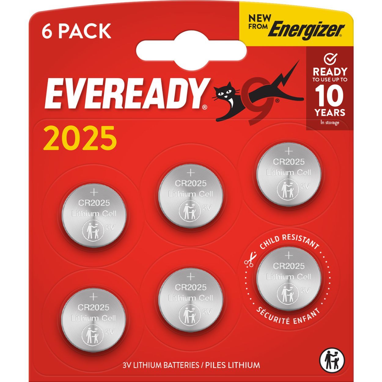 Eveready Lithium CR2025 Battery 6 Pack