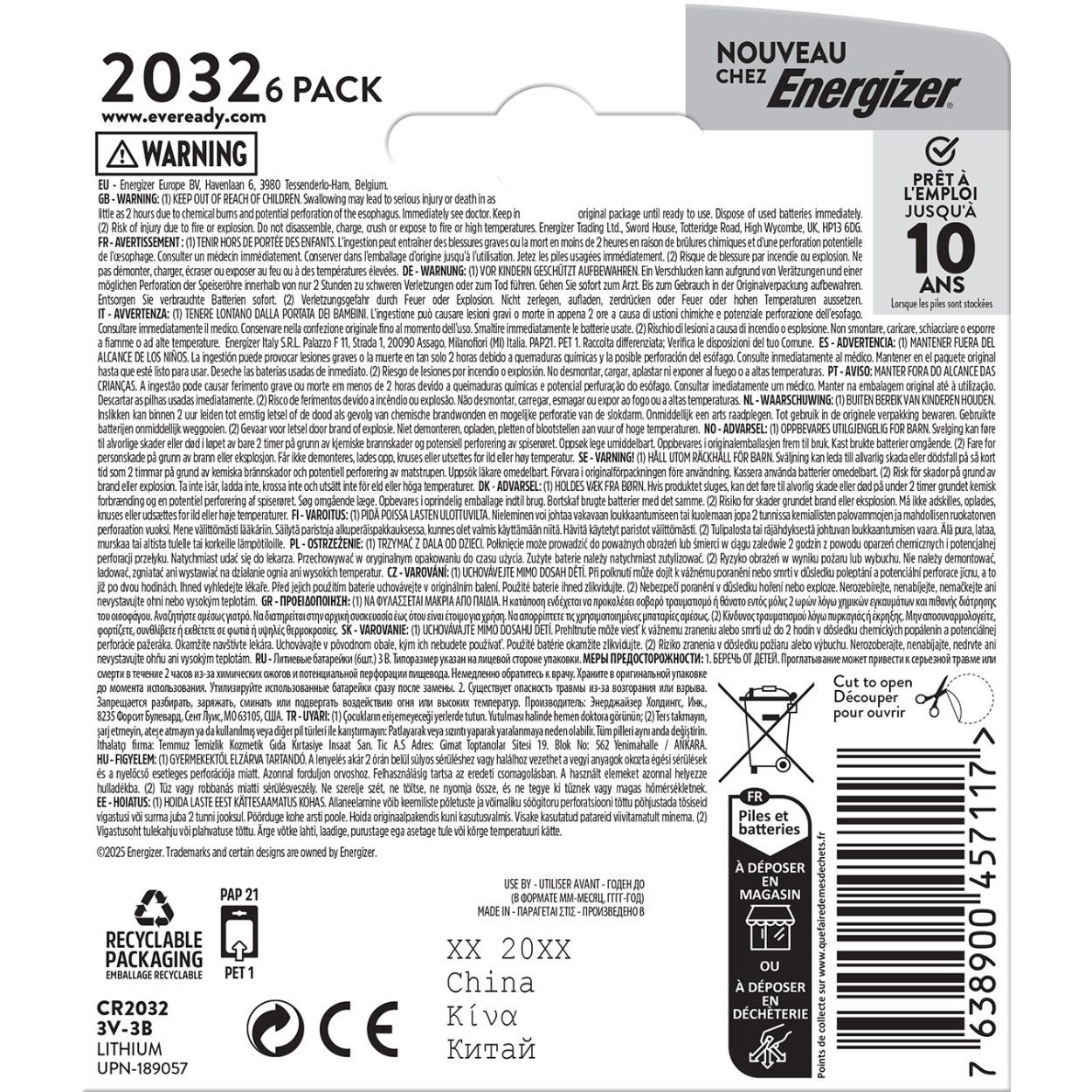 Eveready Lithium CR2032 Battery 6 Pack