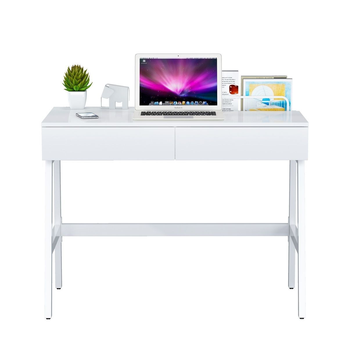Two Drawer White High Gloss Desk 82x100x55cm