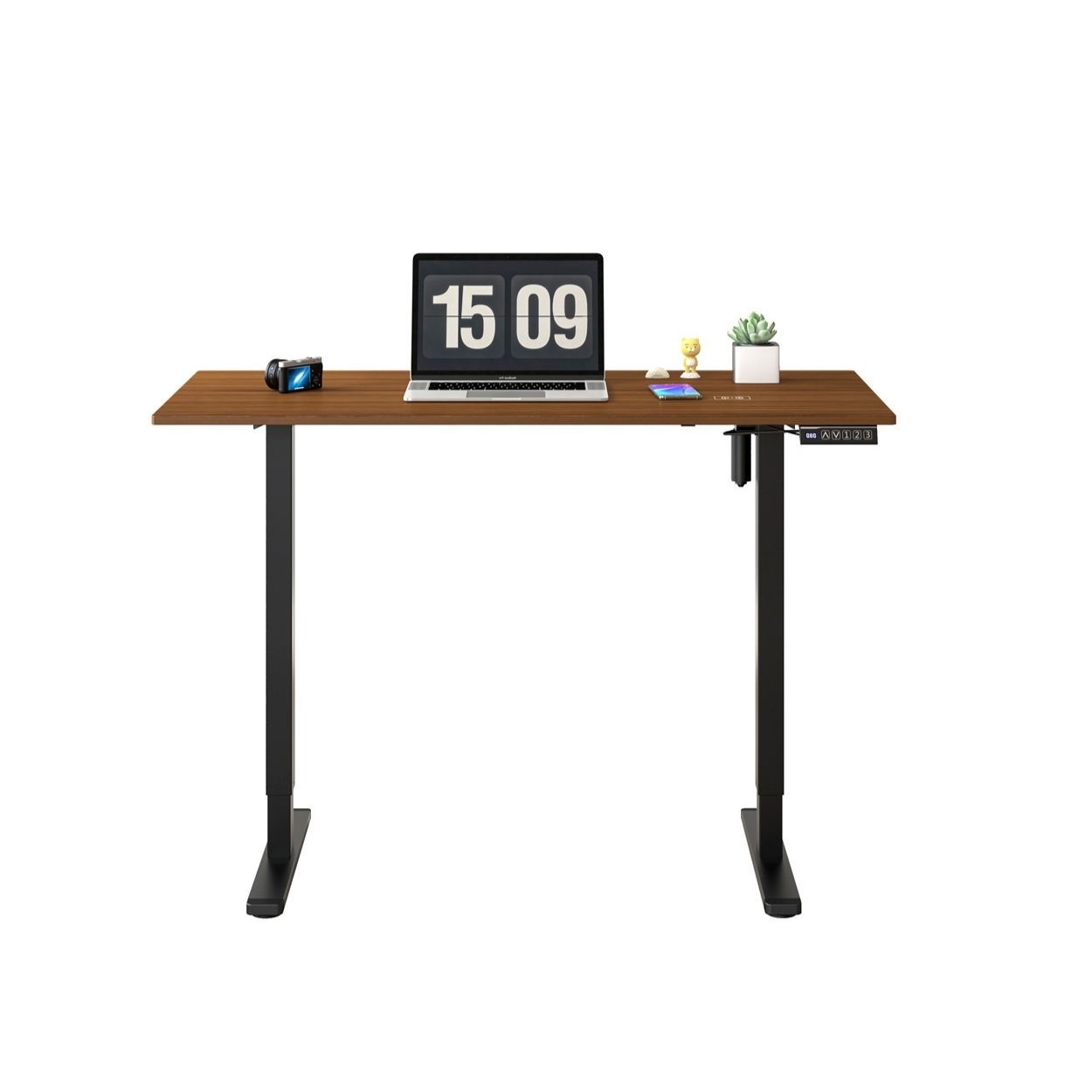 Oak And Black Electric Adjustable Desk 120x 120x60cm