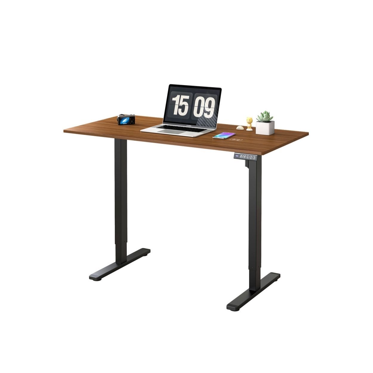 Oak And Black Electric Adjustable Desk 120x 120x60cm