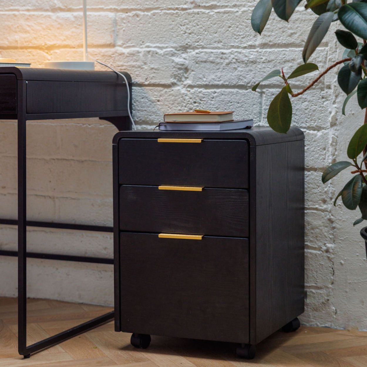 Black Wood Effect File Cabinet