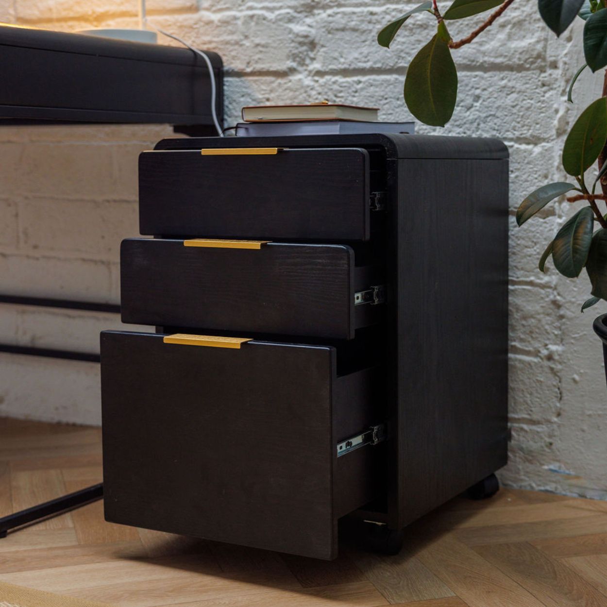 Black Wood Effect File Cabinet
