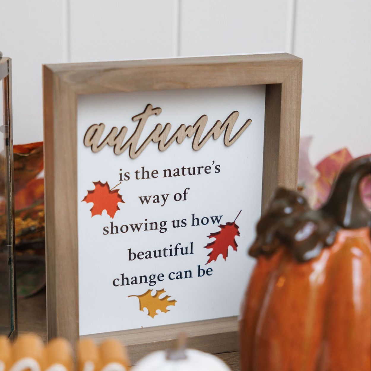 Autumn Leaves Block 20cm White