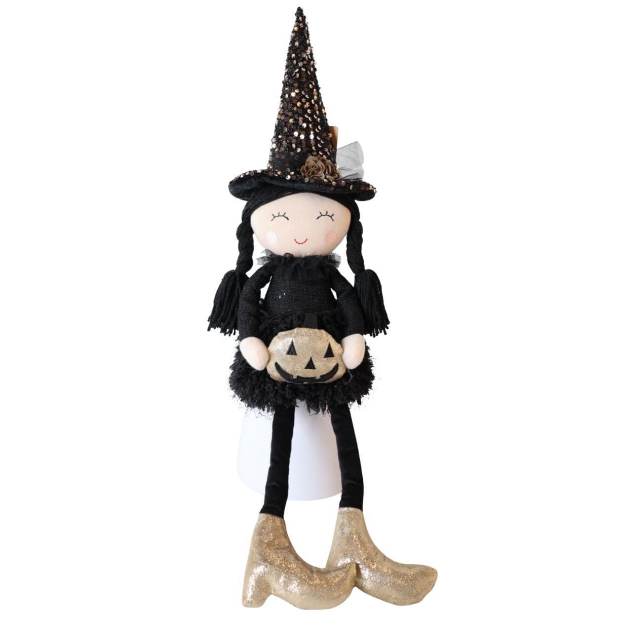 Fabric Witch With Pumpkin 16x74cm Black