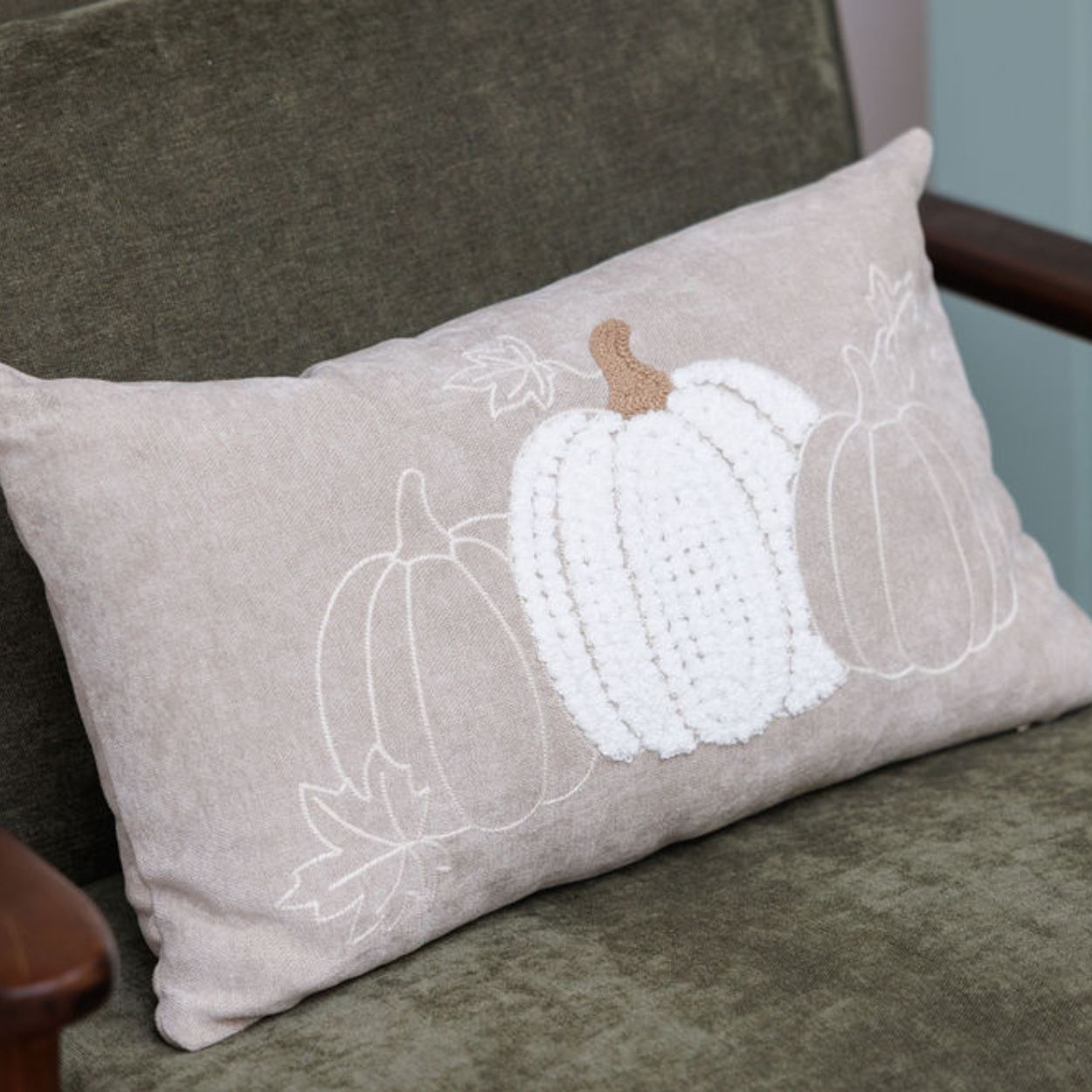 Fabric Pumpkin Cusion 30x16cm Cream