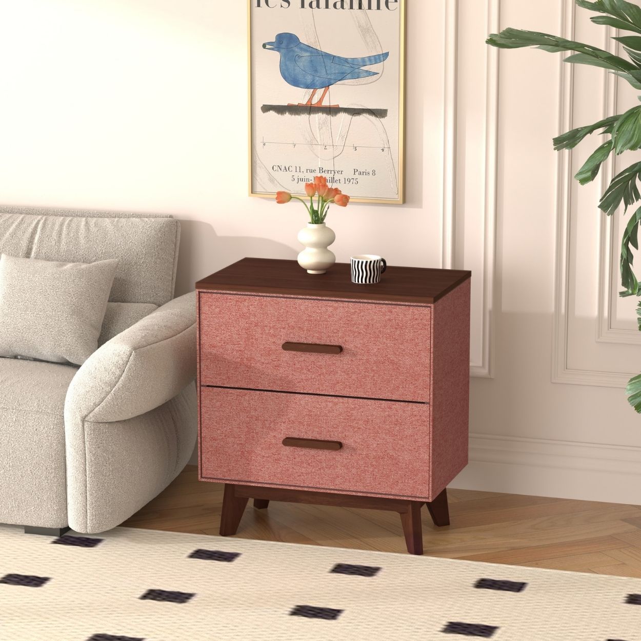 Lara 2 Drawers Nightstand Terracotta