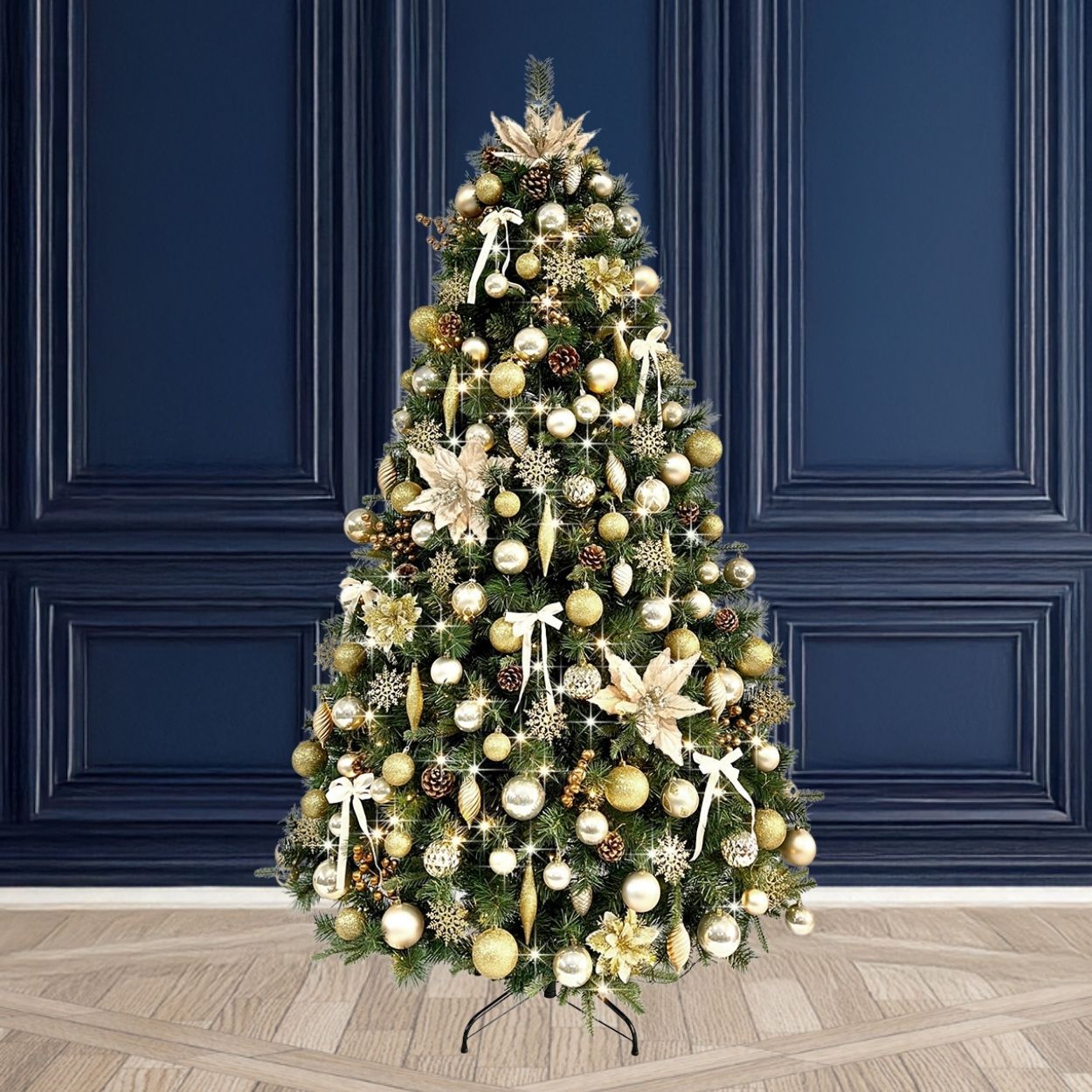 7Ft Decorated Pre Lit Tree Golden Opulence