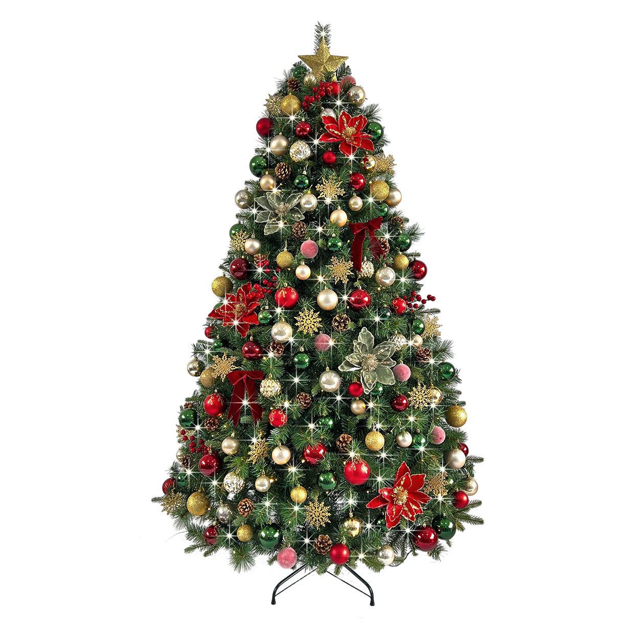 7Ft Tree Decorated Pre Lit Red Envy