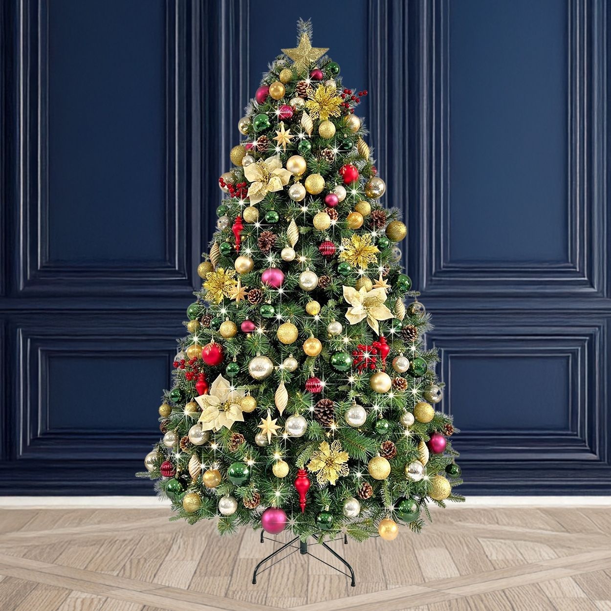 7Ft Tree Decorated Pre Lit Regal Burgundy