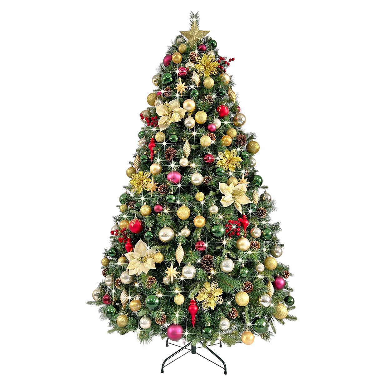 7Ft Tree Decorated Pre Lit Regal Burgundy